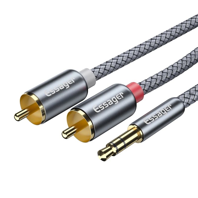 Essager สายสัญญาณเสียง RCA 3.5เป็น2สายเคเบิล RCA 3.5มม. แจ็คเพื่อ2RCA ตัวผู้แยกสาย Aux สำหรับเครื่องโทรทัศน์เครื่องขยายสัญญาณสายลำโพง DVD