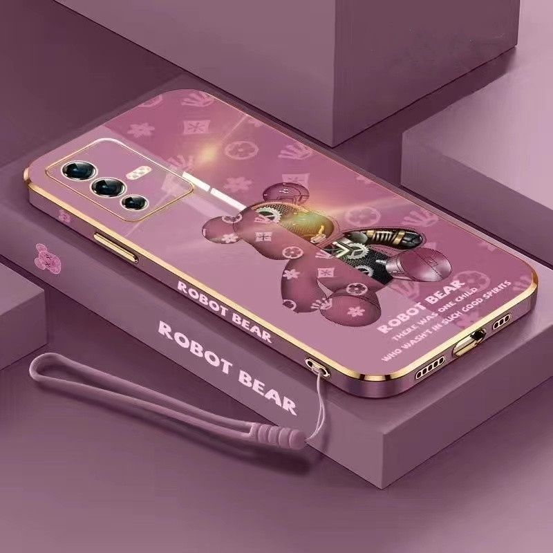 เคสโทรศัพท์ Samsung S10 S10 Plus S22 S22 Plus S22 Ultra S21 FE S21 plus S21 Ultra Note10 A91 M80s ขอบตรง 90° หมีใหญ่ เคสไฟฟ้าชุบ