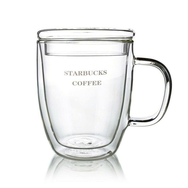 350Ml/450Ml Starbuck แก้วกาแฟแก้ว ฉนวนสองชั้นพร้อมฝาปิดลาเต้คาปูชิโนเอสเพรสโซแก้วขนาดใหญ่ถ้วยใช้สำหรับคาเฟ่นมชาน้ำผลไม้เครื่องดื่มแก้วดื่ม