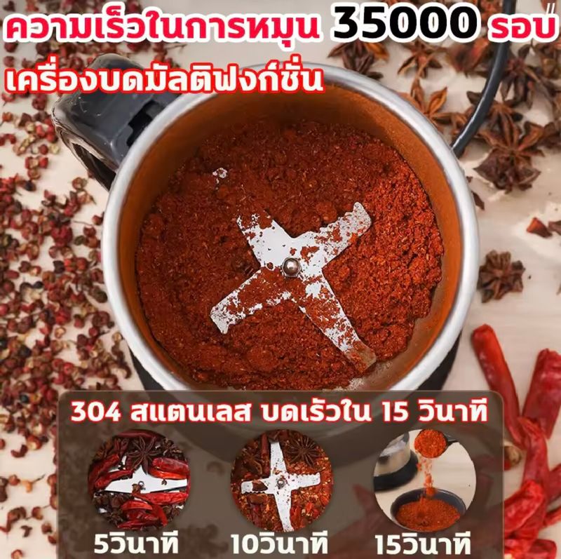 เครื่องบด อัพเกรดใหม่ การหมุนกังหัน 4 ใบ เครื่องปั่นบด เครื่องบดอาหารเด็ก บดข้าว เครื่องบดอาหาร เครื่องบดกาแฟ เครื่องบดสมุนไพร สมุนไพร เครื่องบดพริกแห้ง เครื่องปันพริก ที่บดกาแฟ เครื่องบดสับ เครื่องบดผง เครื่องบดถั่ว coffee grinder