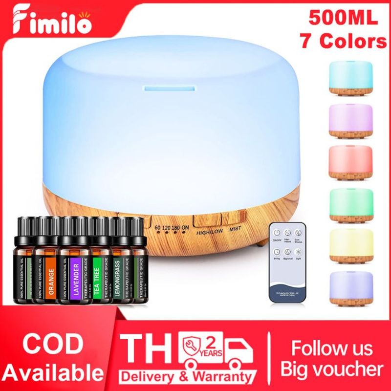 เครื่องพ่นไอน้ำอโรม่า Muji  Aroma Diffuser ควันเยอะ เครื่องเพิ่มความชื้น 500ml เครื่องฟอกอากาศอัลตราโซนิกอัลตราโซนิกด้วยน้ำมันหอมระเหย 6x10ml