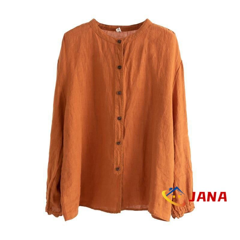 【พร้อมส่ง】Jana เสื้อเชิ้ตคอกลมแขนยาวผ้าฝ้ายทรงหลวมสไตล์ย้อนยุคสําหรับผู้หญิง