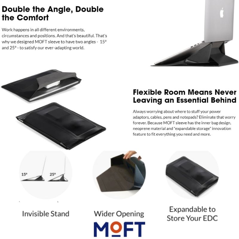 MOFT:Carry Sleeve Laptop Bag&Stand,ดำ,14