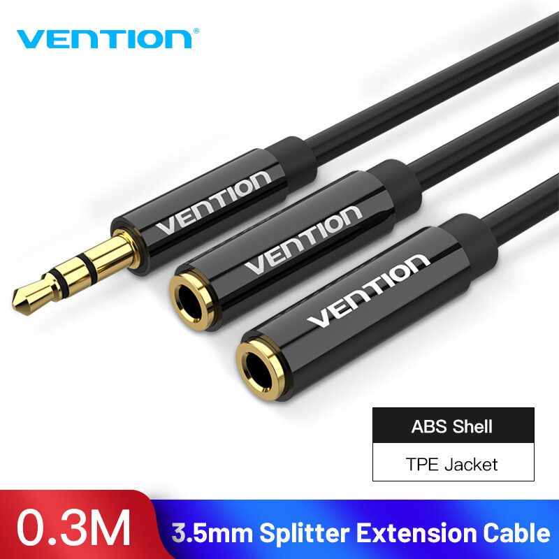 【COD】Vention สายต่อหูฟังแจ็คสายสัญญาณเสียง 3.5 มม. ชายถึง 2 หญิงไมค์ Y Splitter สาย AUX สำหรับ iPhone 8 Samsung S8 PC