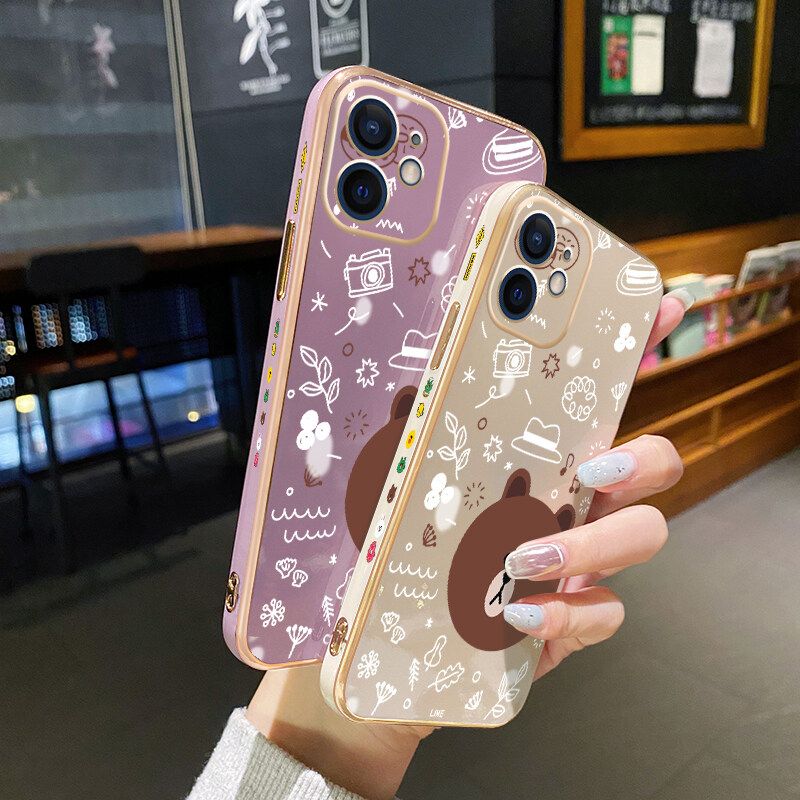 Yiเวปไซต์เคสสำหรับ iPhone X XR Xs Maxเคสโทรศัพท์แฟชั่นลายการ์ตูนหมีด้านข้างเคสซิลิโคนหรูหราฝาครอบด้านหลังทั้งหมดเคสป้องกันกล้องกันกระแทกแบบนิ่ม