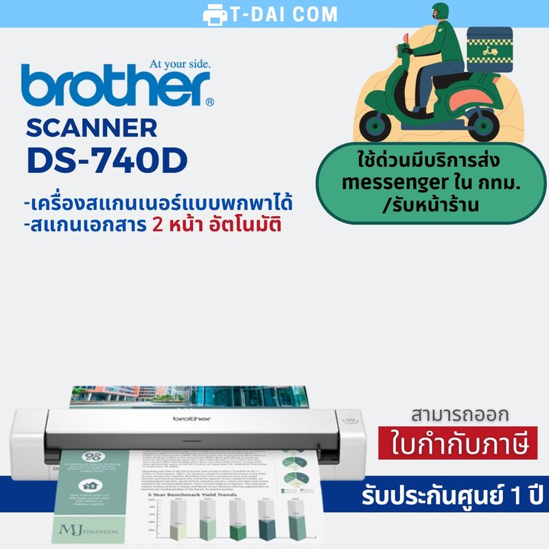 <ส่งฟรี!!> Brother Scanner DS-740D เครื่องสแกนเนอร์ แบบพกพา (รับประกันศูนย์ 1 ปี)ฒ