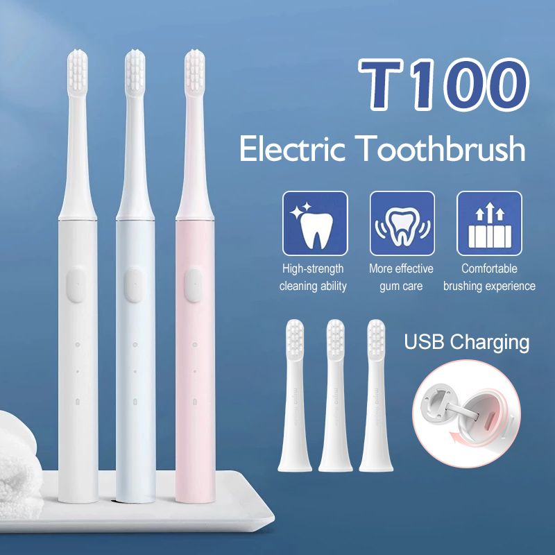 Xiaomi Mijia T100 Electric Toothbrush แปรงสีฟันไฟฟ้า แปรงสีฟันไฟฟ้าโซนิค IPX7กันน้ำ ชาร์จแบบUSB หัวแปรงสีฟัน T100