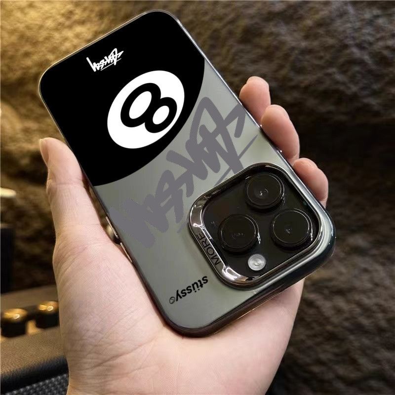 เคสโทรศัพท์มือถือแบบแข็ง กันกระแทก ลายแบรนด์แฟชั่น Stussy Billiards IMD สีเงิน สําหรับ iPhone 15 14 13 12 11 Pro Max XR XS 7 8 Plus SE 2020