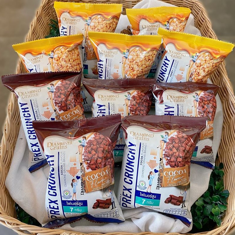 (SET 10 ถุง คุ้มจุใจ) Diamond Grains Granola Prex Crunchy (น้ำหนักสุทธิ 35g) กราโนล่า ไดมอนด์ เกรนส์ พรีกซ์ prebiotic