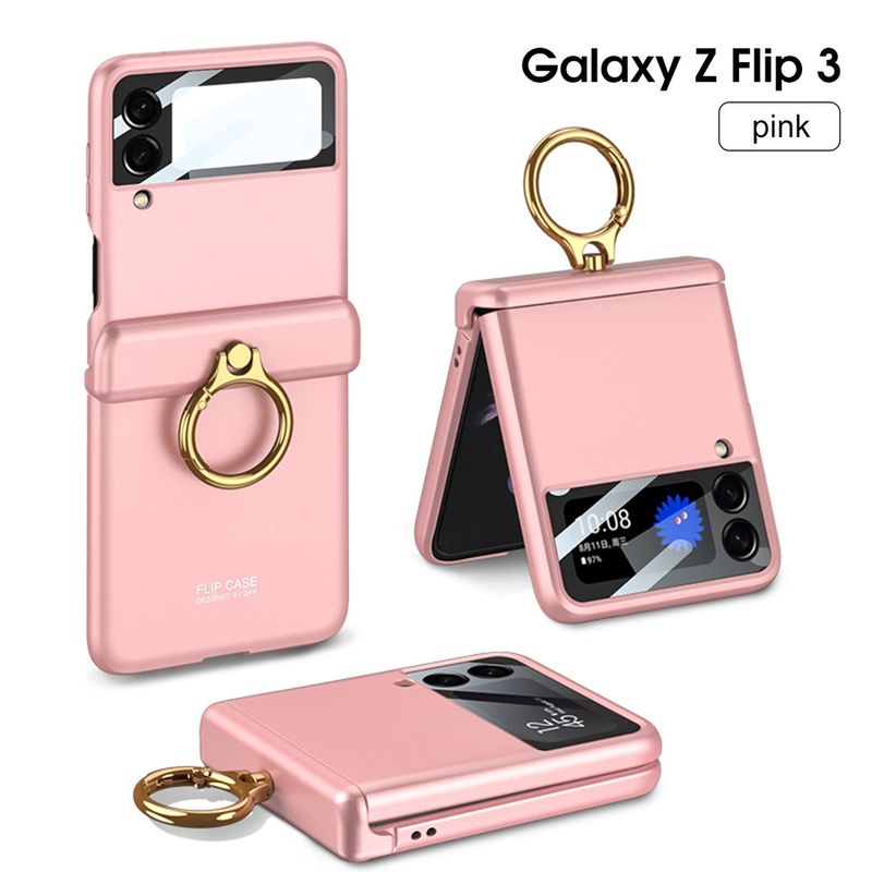 Flip4 / Flip3 Case Galaxy Z  Ring Magnetic Hinge + Glass เคส มีแหวน+ หุ้มปิดบานพับแม่เหล็ก+กระจก ( พร้อมส่ง ในไทย )