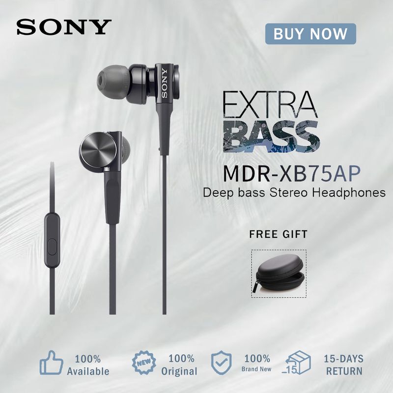 SONY MDR-XB75AP เฮดโฟนแบบเสียบหูเบสพิเศษพร้อมไมโครโฟนรีโมทคอนโทรล XB75AP MDR