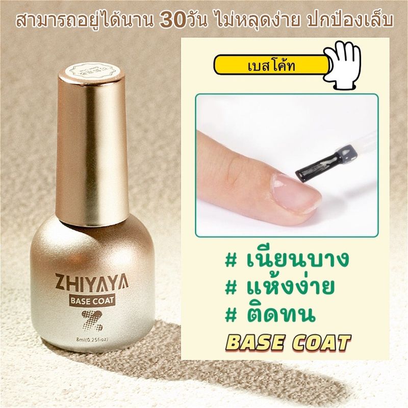 NWE ZHIYAYAน้ำยาทาเล็บเจล8ML เบสโค้ท ท็อปโค้ทเคลือบใส Matte​Coat​เคลือบด้าน ท็อปโค้ทกระจก แคร์เจลและ​ น้ำ​ยา​กัน​เชื้อรา​ ต้อง​ใช้​เครื่องอบ​เล็บ​