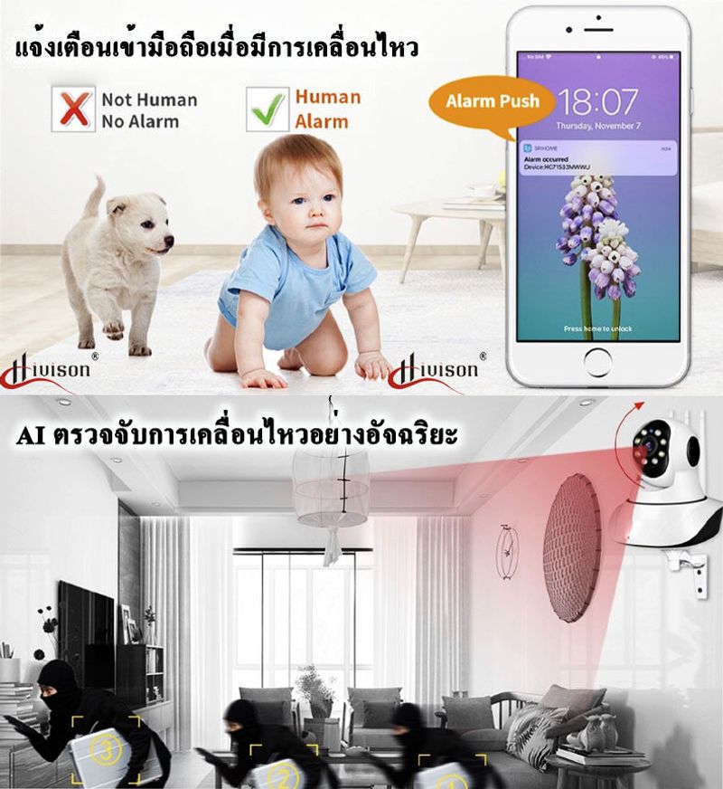 Hivison กล้องวงจรปิดไร้สาย Color Full HD ​4ล้านพิกเซล​ WiFiWireless Home Securety IPCamera 2way audio มีอินฟาเรดมองเห็นภาพชัดในที่มืด