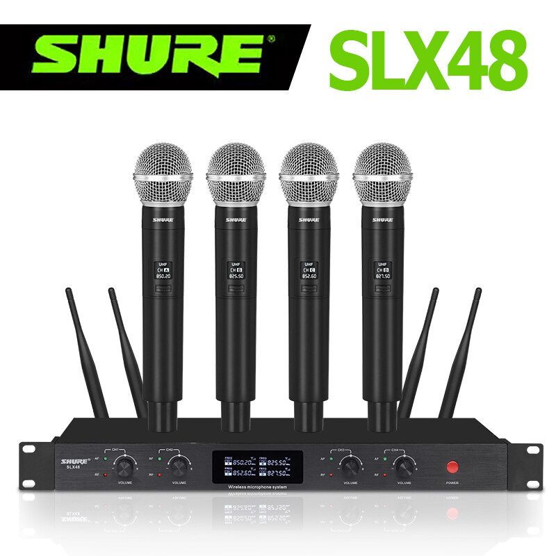 ไมโครโฟนไร้สายไมค์ ลอย ไร้ สายไมค์ร้องเพลงไมค์คาราโอเกะไมค์ไร้สายuhf shuerแท้ SLX48 ไมค์ลอยไร้สายแท้ 4 ตัวwireless microphone