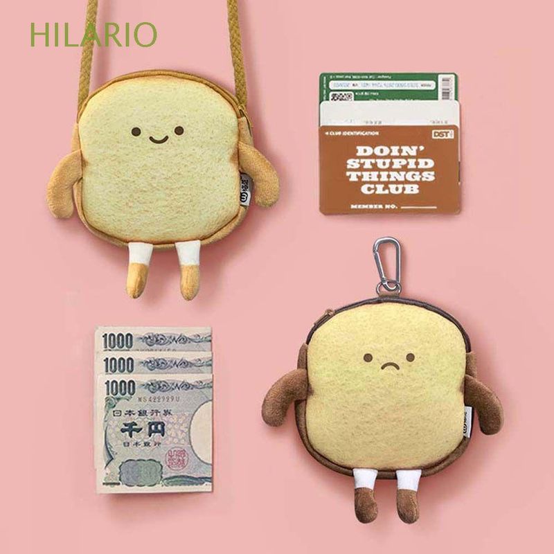 Hilario กระเป๋าสตางค์ กระเป๋าใส่เหรียญ แบบพกพา ลายการ์ตูนขนมปังปิ้ง ใส่บัตรได้ สําหรับนักเรียน