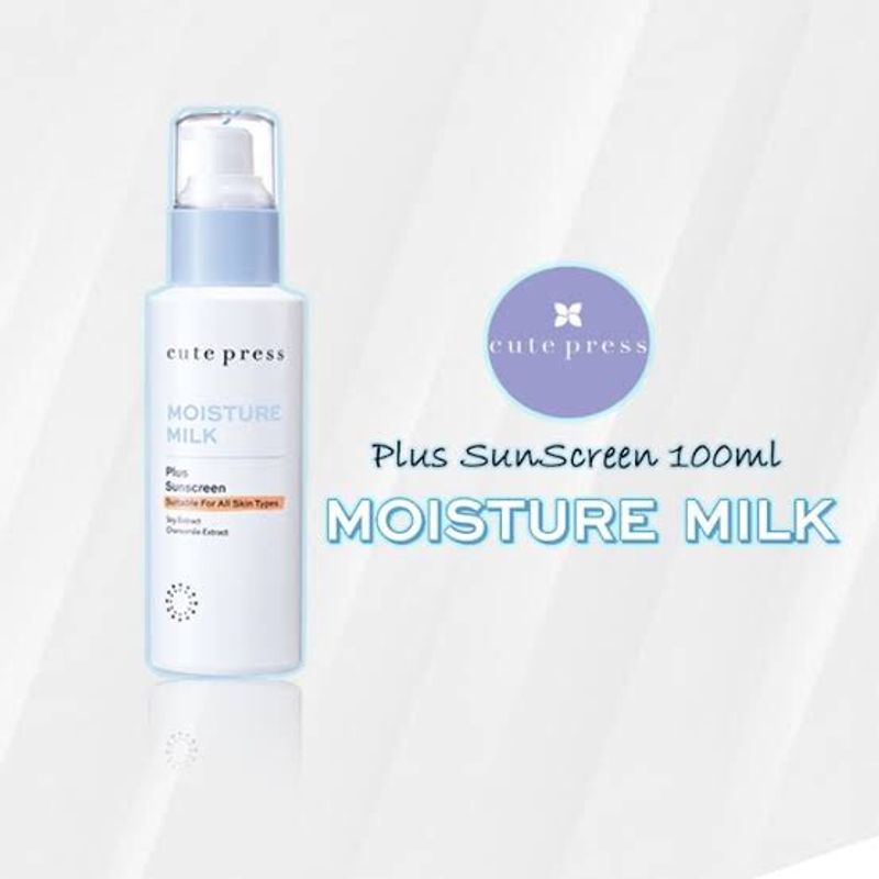 [1ขวด] Cute Press Moisture Milk Plus Sunscreen SPF50 คิวเพรส มอยส์เจอร์ มิลค์ พลัส ซันสกรีน ครีมกันแดด คิวเพรส ขนาด 100 มล. ของแท้ ครีมกันแดดทาหน้า