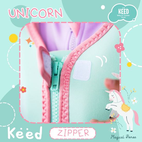 KEED :  ✨NEW🦄 🩷เสื้อชูชีพเด็กสีชมพู-มิ้นต์  ด้านหลังตกแต่งด้วยหางม้า ยูนิคอร์น 🩷พร้อมส่ง 3 ไซส์ *107PM*