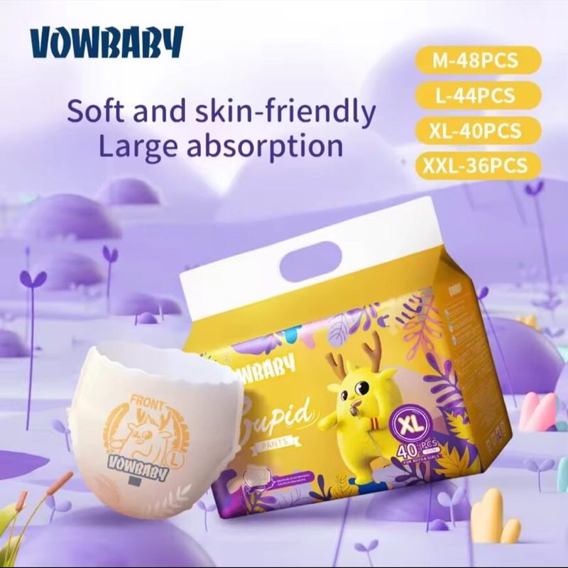 Vowbaby baby pante แพมเพิส เดย์ไนท์แพ้นส์ ขนาดพรีเมี่ยมขนาด  ผ้าอ้อมเด็กพรีเมี่ยมอากาศสีเงินพร้อมทำสวมใส่ได้ประเภทกางเกงดูดซับได้ดีมั่นใจ นุ่มพิเศษไม่ระคายเคืองผิว กางเกงผ้าอ้อมเด็ก บางพิเศษระบายอากาศได้ดี กางเกงผ้าอ้อมไม่อับชื่นลดการระคาย