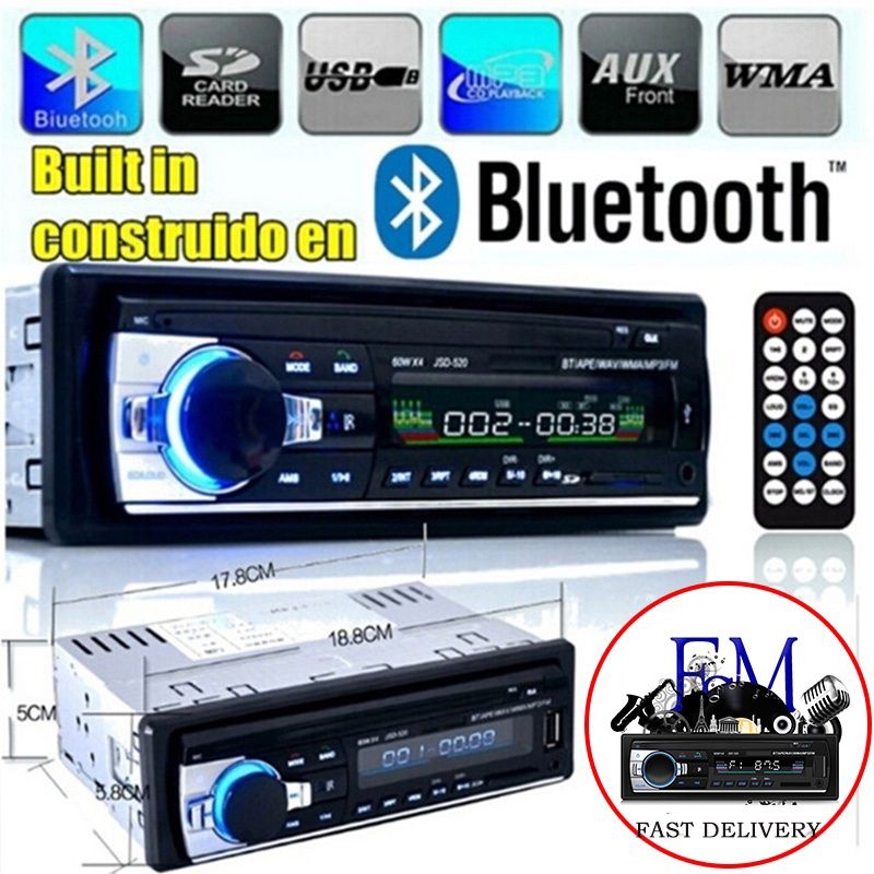 [2023 สินค้าพร้อมส่ง] JSD-520 สเตอริโอในรถยนต์บลูทูธวิทยุ FM MP3 วิทยุติดรถยนต์ USB/SD/AUX เครื่องเล่นติดรถยนต์ Car MP3 Radio Player เครื่องเสียงรถยนต์ เครื่องขยายเสียง