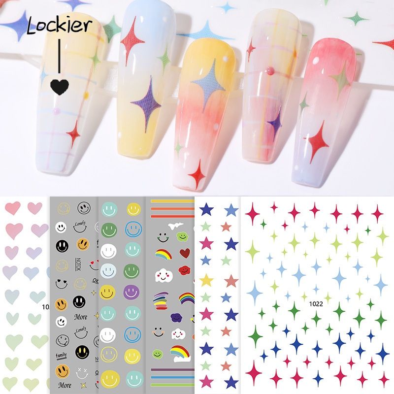 【Lockier】สติกเกอร์ติดเล็บ ลายดาวยิ้มน่ารัก กันน้ํา