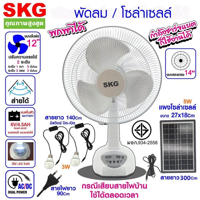 1แถม 1 พัดลมโซล่าเซลล์ SKG/Mxnec รุ่น AV-1000 14 /16 นิ้ว ใช้ไฟบ้านได้ พัดลมพกพา พร้อมแผงโซล่า แบตเตอรี่ในตัว พัดลมตั้งพื้น รับประกัน 1ปี