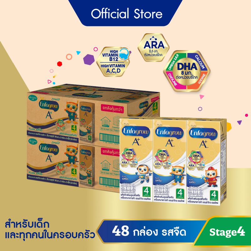 นมกล่อง เอนฟาโกร ยูเอชที สูตร4 ชนิดจืด (24 กล่อง) x2 ลัง Enfagrow UHT Stage4 (24 boxes) x2 cases