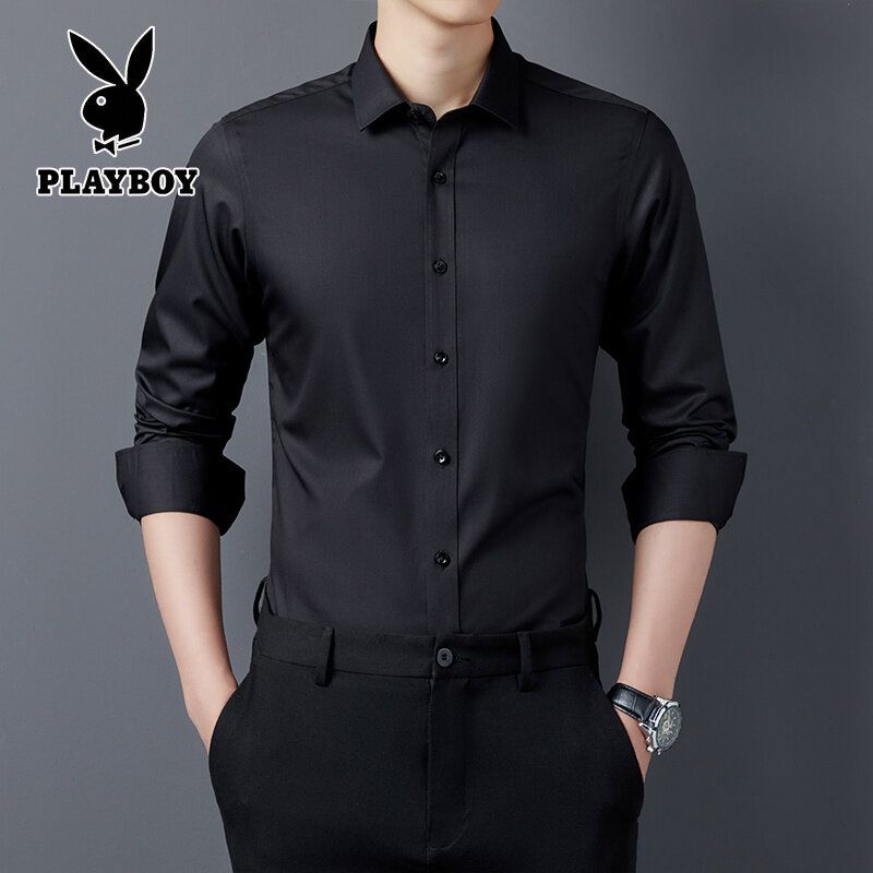 Playboy ผู้ชายสีทึบแขนยาวเสื้อ2021ฤดูใบไม้ผลิใหม่หลวมเสื้อทำงาน (M-5XL)