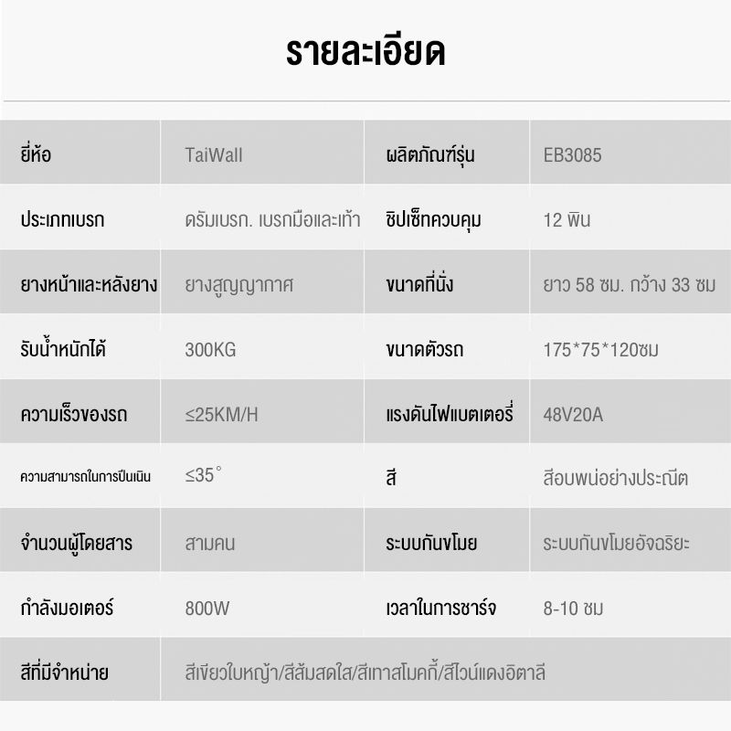 รถสามล้อไฟฟ้า มอเตอร์ 1000W,48V20Ah 4 แบตเตอรี่