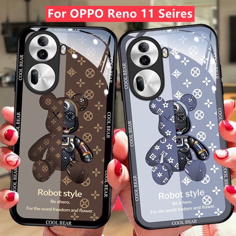 เคส OPPO Reno 11 10 12 Pro 5G เคส OPPO Reno 12 11 10 5G เคส OPPO Reno 11F เคส OPPO A60 พร้อมฝาปิดเลนส์ตัวปกป้องกล้องถ่ายรูปเคสโทรศัพท์กระจกเหลวกันกระแทกกระเป๋าหมีหมีแฟชั่นสตรีท2024สำหรับผู้หญิง