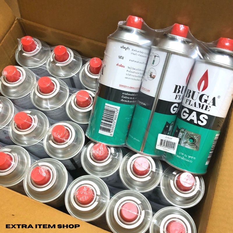 BUGA FLAME GAS แก๊สกระป๋องบูก้า (4กระป๋อง) สำหรับเตาปิคนิค เตาพกพา หัวพ่นไฟ ขนาด 355 กรัม