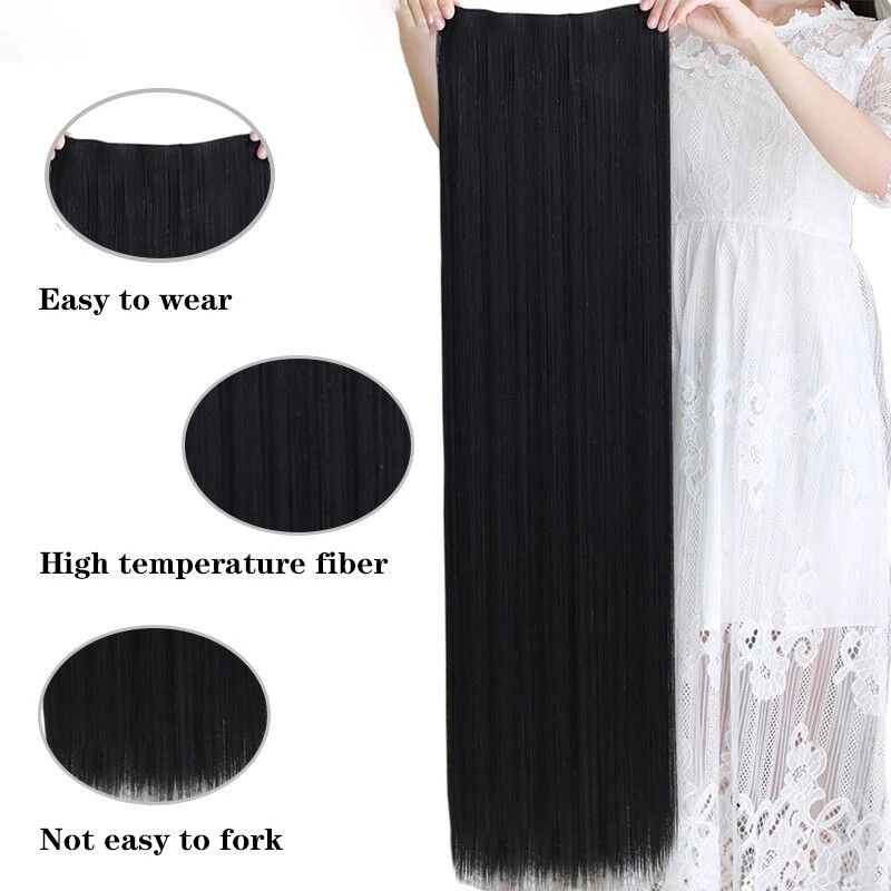 ยาวตรง Hairpiece ที่มองไม่เห็นธรรมชาติสังเคราะห์5คลิปใน One ชิ้นต่อผมสำหรับผู้หญิงสีดำสีน้ำตาล