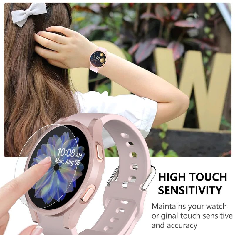 กระจก + เคสสำหรับ Samsung Galaxy Watch 5 4 44มม. 40มม. อุปกรณ์เสริม PC All-Around Anti-Fall เคสกันกระแทก Galaxy Watch 5 Pro 45มม. ปกป้องหน้าจอสำหรับผู้หญิงผู้ชาย