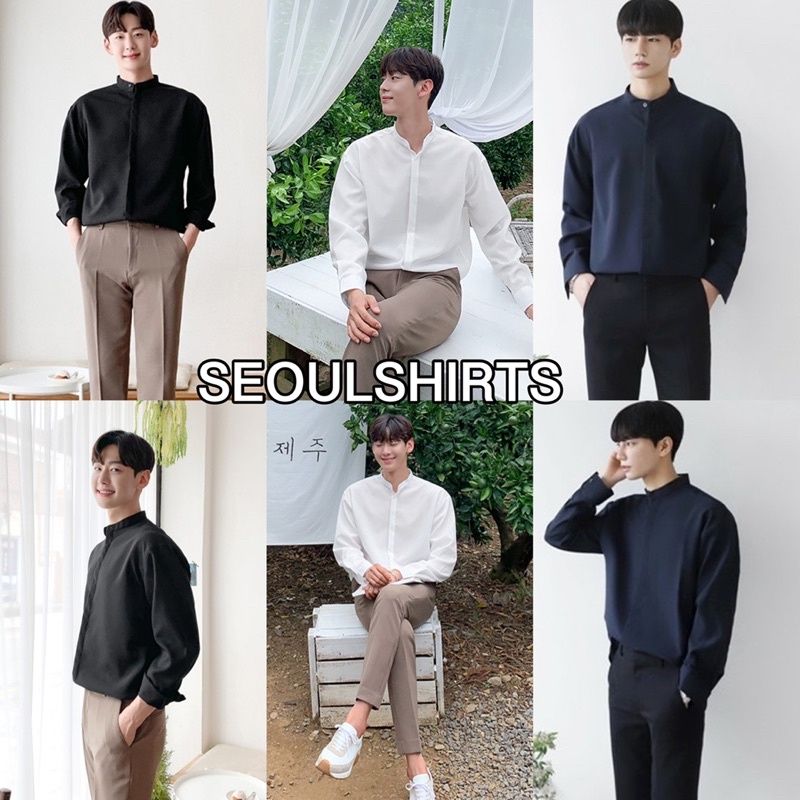 [ลด20% โค้ด FASMEN] S8: เสื้อเชิ้ตคอจีน รุ่นสาบซ้อน แขนยาว ผ้านิ่มใส่สบาย ใส่ทำงาน ใส่เที่ยว