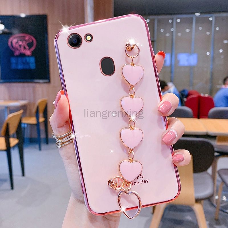 เคส oppo f5 f7 เคสโทรศัพท์มือถือ ซิลิโคนนิ่ม พร้อมสายรัดข้อมือ ลายหัวใจ สําหรับ oppo f5 f7