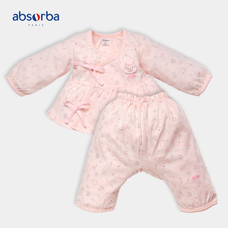 absorba ชุดผูกหน้าเด็กอ่อนหญิง แขนยาว สีชมพู สำหรับเด็กแรกเกิด - 3 เดือน คอลเลคชั่น Coeur & Etoile