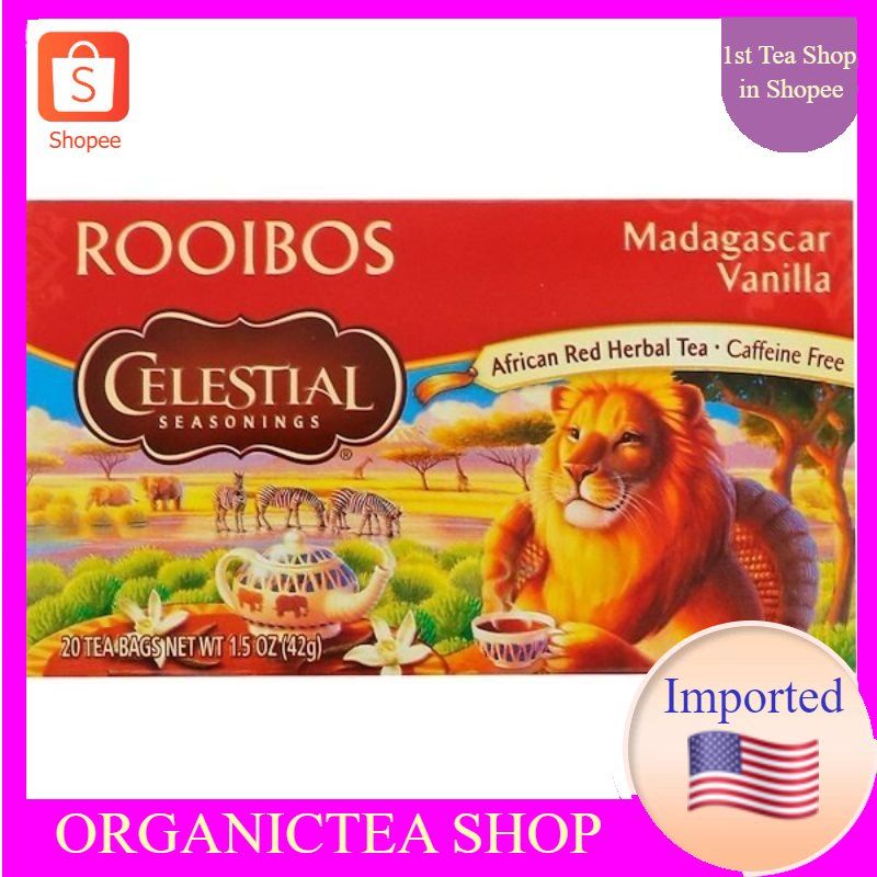 ชา Celestial Seasonings, Rooibos Tea, Madagascar Vanilla, Caffeine Free, 20 Tea Bags💚พร้อมส่ง💜