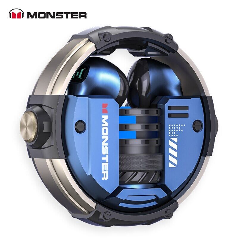 Monster XKT10 หูฟังบลูทูธไร้สาย วัสดุโลหะ การหมุนของแม่เหล็ก Super Bass Led เอฟเฟกต์แสง BT5.2 กันน้ำIP54 HIFI สําหรับเล่นเกม  เวลาการใช้งานอยู่ได้นาน