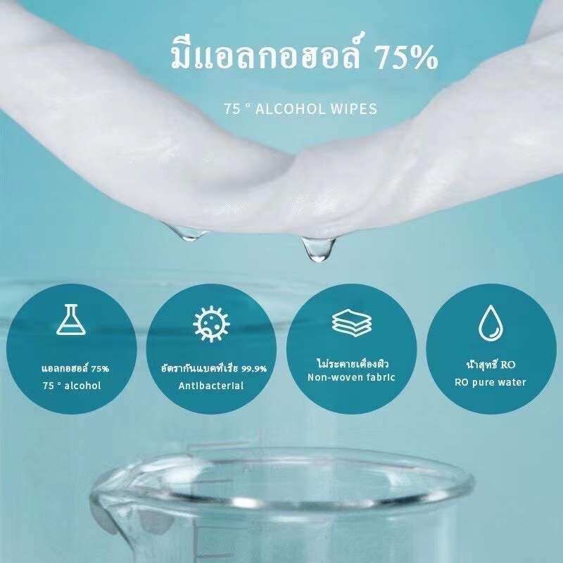 🔥พร้อมส่ง 50แผ่น/ห่อ🔥ทิชชู่เปียกแอลกอฮอล์ 75% ทิชชู่เปียก alcohol ฆ่าเชื้อ Alcohol Wipes ทิชชู่เปียก กระดาษเปียก