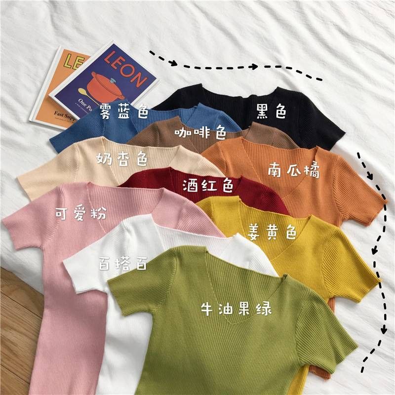 SALABO(พร้อมส่ง)22สี🔥 ไหมพรมคอวี 🔥เสื้อยืดคอวีสีพื้น ผ้าไหมพรม Free Size เสื้อยืดผู้หญิง-9966