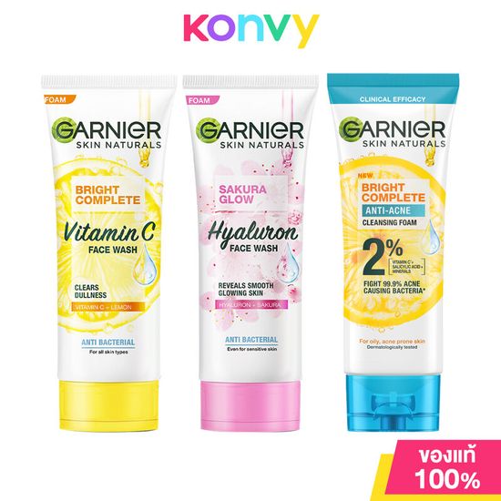 Garnier Foam การ์นิเย่ โฟมล้างหน้า 100ml (Bright Complete/Sakura Glow/Anti-Acne)