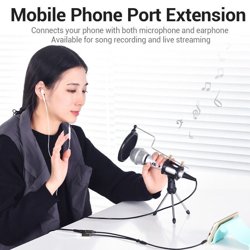 Vention 3.5 มม. แจ็ค อะแดปเตอร์แยกเสียง หูฟัง  Extension AUX Cable 1 ชาย 2 หญิง Mic Y สำหรับ samsung S8 PC Earphone Audio Splitter Adapter