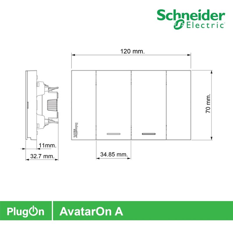 Schneider Electric สวิตช์ทางเดียว 2 ช่องประกอบสำเร็จรูปสีดำ | AvatarOn A | A7032F_BK