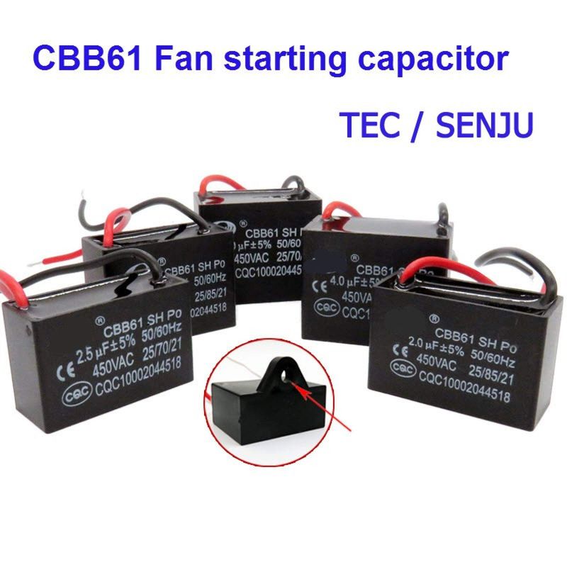 คาปาซิเตอร์ พัดลม​ มีสายไฟ ตัวเก็บประจุ Capacitor คอนเดนเซอร์พัดลม CBB61 1.2uF/1.5uF/1.8/2.0/2.5uF อะไหล่พัดลม HATARI