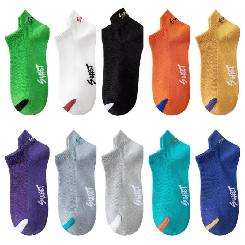 ถุงเท้ากีฬา ข้อสั้น ผ้าตาข่าย แบบบาง ระบายอากาศได้ดีBreathable crew socks mens light color thin socks