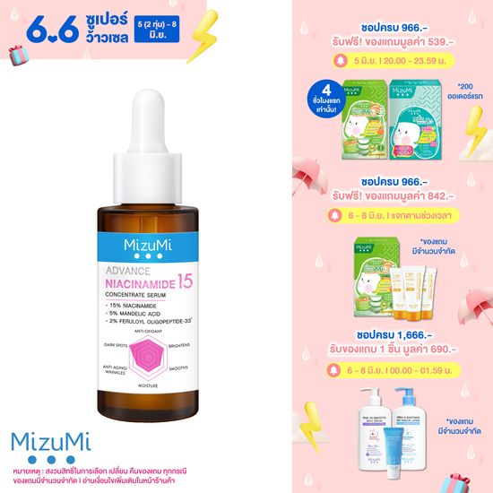 MizuMi Advance Niacinamide 15 Concentrate Serum 30 ml เซรั่มไนอะซินาไมด์ สูตรเข้มข้น 15% ลดเลือนจุดด่างดำ ความหมองคล้ำ รอยแดง รอยดำที่ฝังลึก