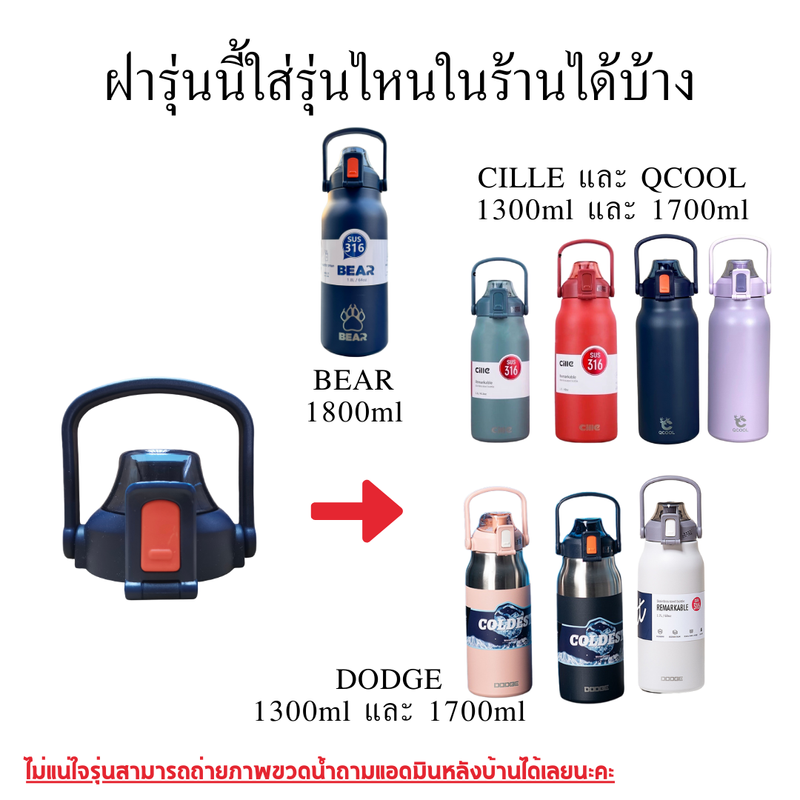 ฝาสำหรับกระติก Cille Qcool ฝาเสริมฝาอะไหล่กระบอกน้ำ Cille Qcool สำหรับขนาด1300ml/1700ml