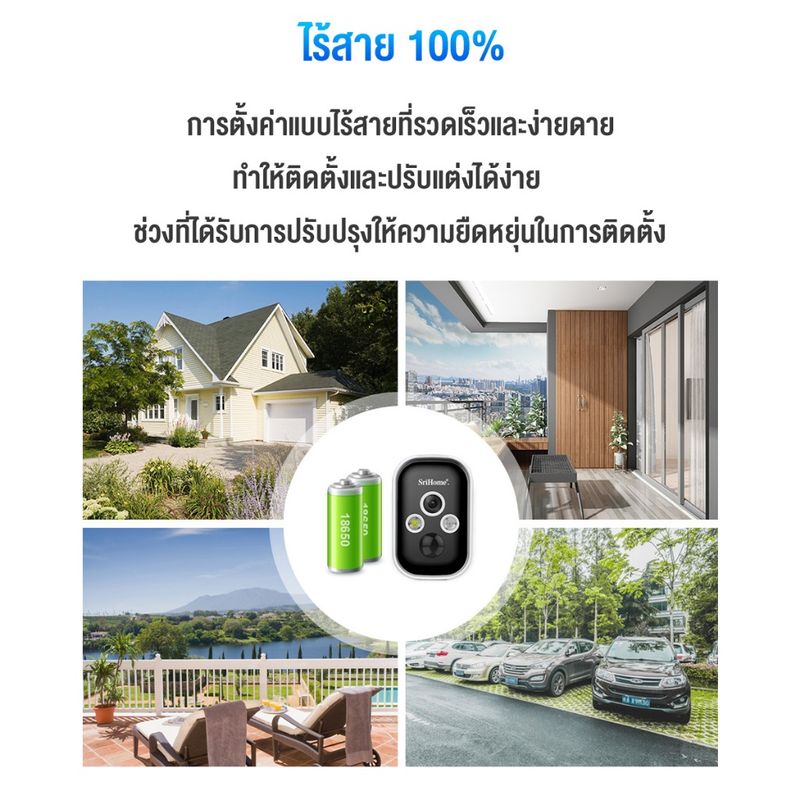 SriHome กล้องวงจรปิดไร้สาย IP Camera 5ล้านพิกเซล กล้องวงจรปิดไร้สายแบตเตอรี่ WiFi พลังงานแสงอาทิตย์ได้