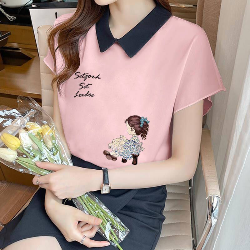 Womens top Summer chiffon shirt Plus size short sleeved womens shirt Elegant womens shirt