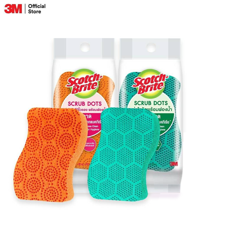 3M™ Scotch-Brite® สก๊อตช์-ไบรต์ แผ่นใยขัดฟองน้ำสครับดอท, คละสี, รุ่นทั่วไป และรุ่นไร้ริ้วรอย