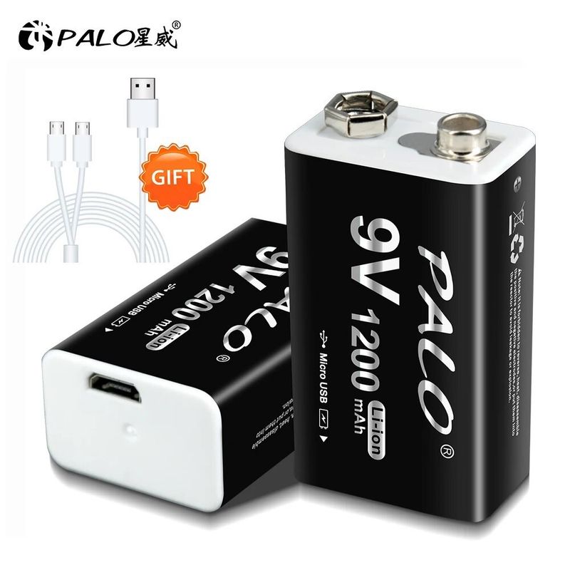 Palo แบตเตอรี่ 9V 1200mAh LI-ION 9 โวลต์ 6F22 Micro USB ชาร์จได้ ถ่านชาร์จ